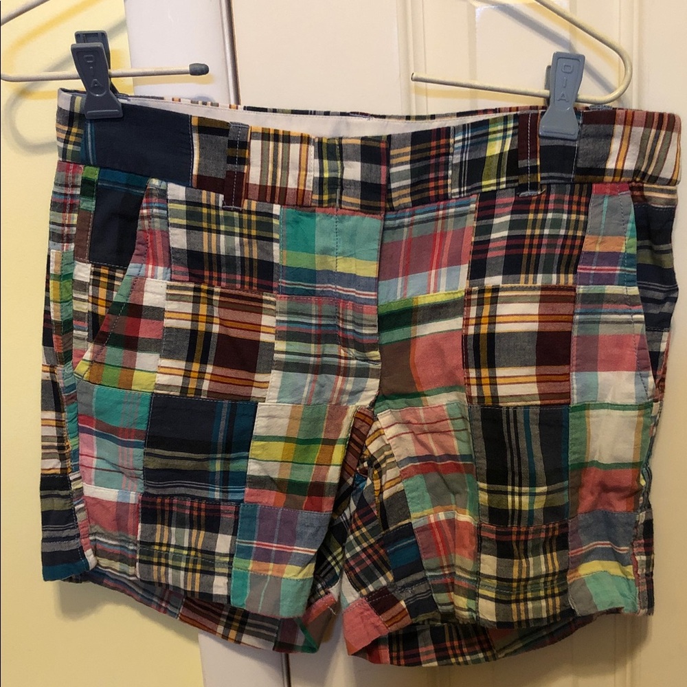 J. Crew Madras Patchwork 100% Cotton Shorts Size 0 City Fit Like New